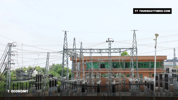 Transformers and pylons at an electricity grid station