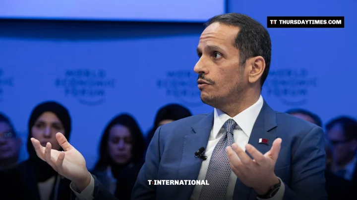 Qatar prime minister Sheikh Mohammed bin Abdulrahman Al Thani gestures as he speaks