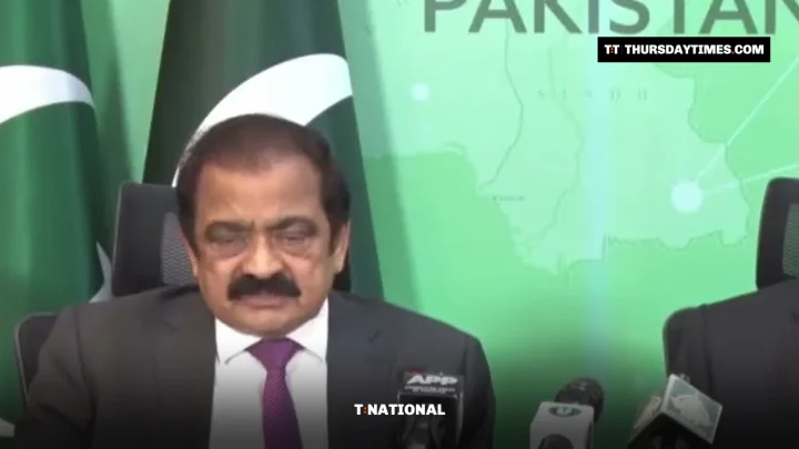 Rana Sanaullah seated at a press conference table in Islamabad