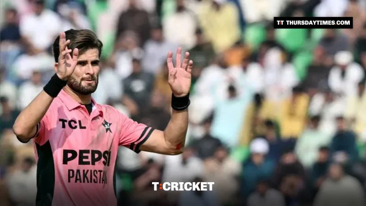 Pakistan captain Shaheen Shah Afridi gestures during the tri-series match against England at the Gaddafi Stadium in Lahore on Sunday, when he took four wickets. — AFP