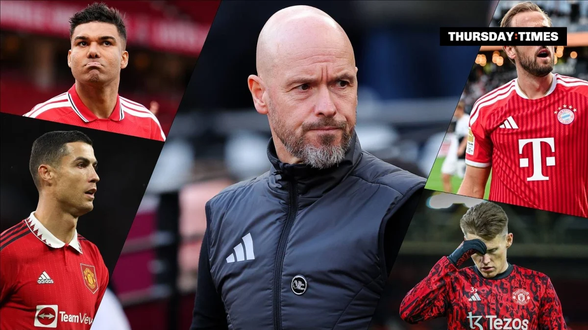 Erik ten Hag's two years at Manchester United included a public fallout with Cristiano Ronaldo and missed moves for Harry Kane and Declan Rice. Photograph: Martin Rickett, Matthew Ashton, James Gill, Uwe Anspach, Alex Dodd/Getty Images