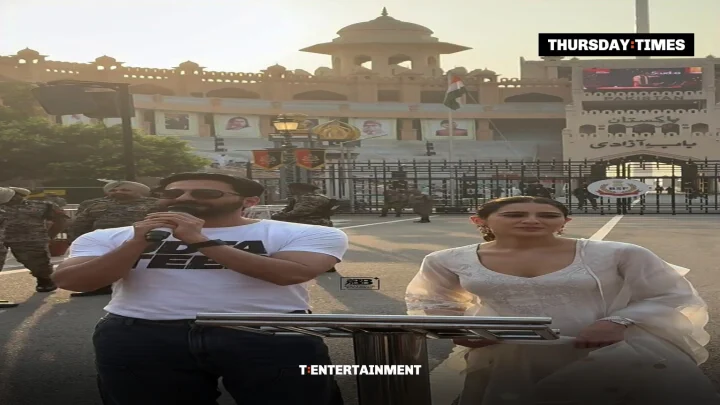 Ayushmann Khurrana and Sara Ali Khan promote ‘Udta Teer’ at the Attari-Wagah border as music plays from the Pakistani side. Photograph: X/@CallMeSheri1_