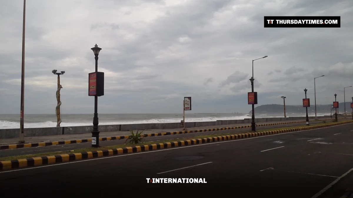 Storm clouds and rough sea along Visakhapatnam Beach Road