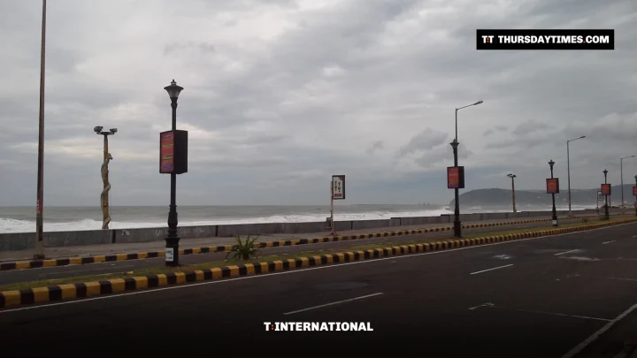 Storm clouds and rough sea along Visakhapatnam Beach Road