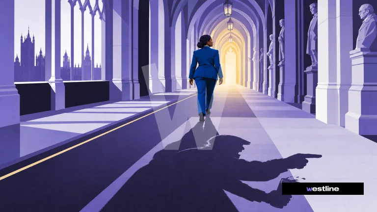 She walks toward the light, but the shadow looming behind her is still shouting — WESTLINE ORIGINAL